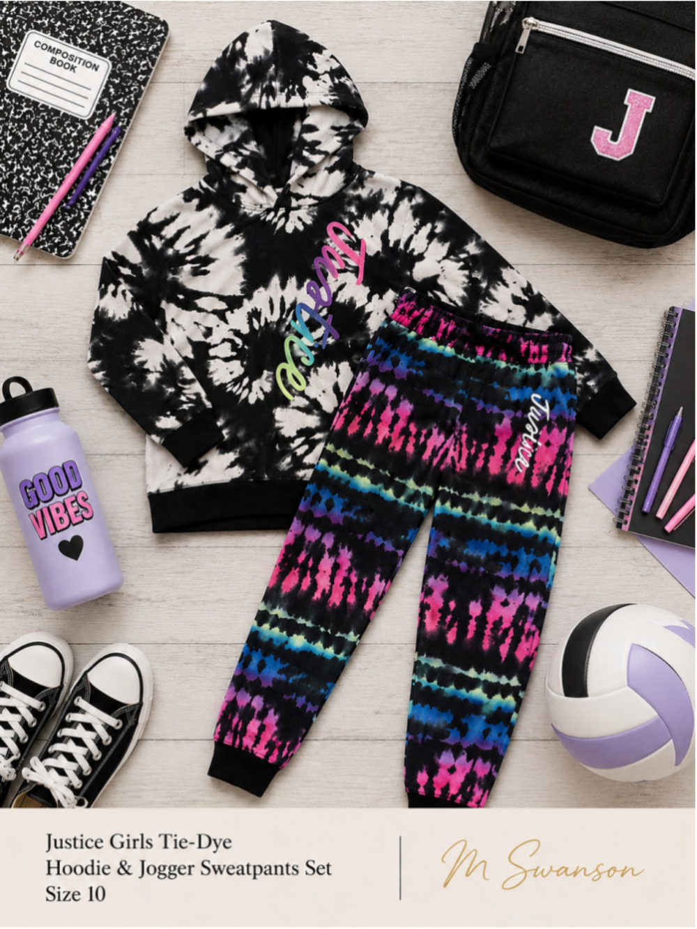 Justice Girls Tie-Dye Hoodie & Jogger Sweatpants Set Size 10